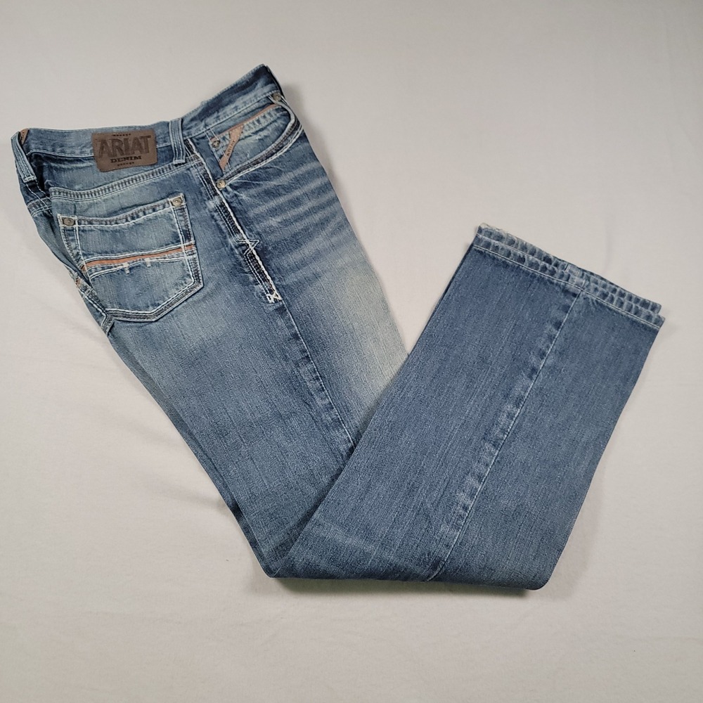 Ariat M4 Coltrane Boot Cut Jeans Mens 30x34 Blue Solid Low Rise Cotton Starched